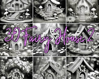30 Illustration en niveaux de gris - Maison de fée 2