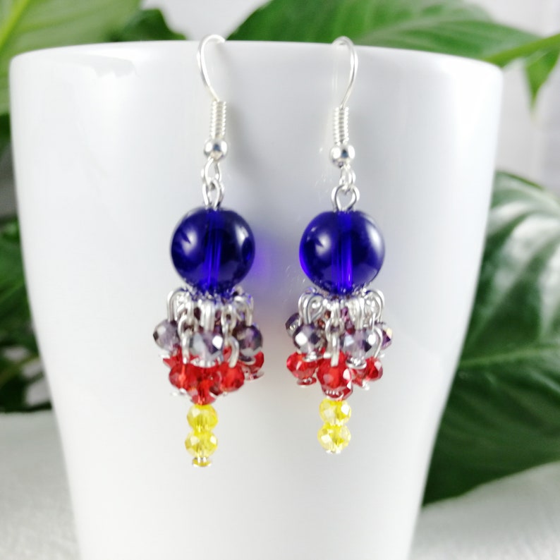 freedom Rainbow colorful jewelry Woman gift idea Glass Beads and Faceted Pearls Unique model Rainbow Beaded Cluster Earrings