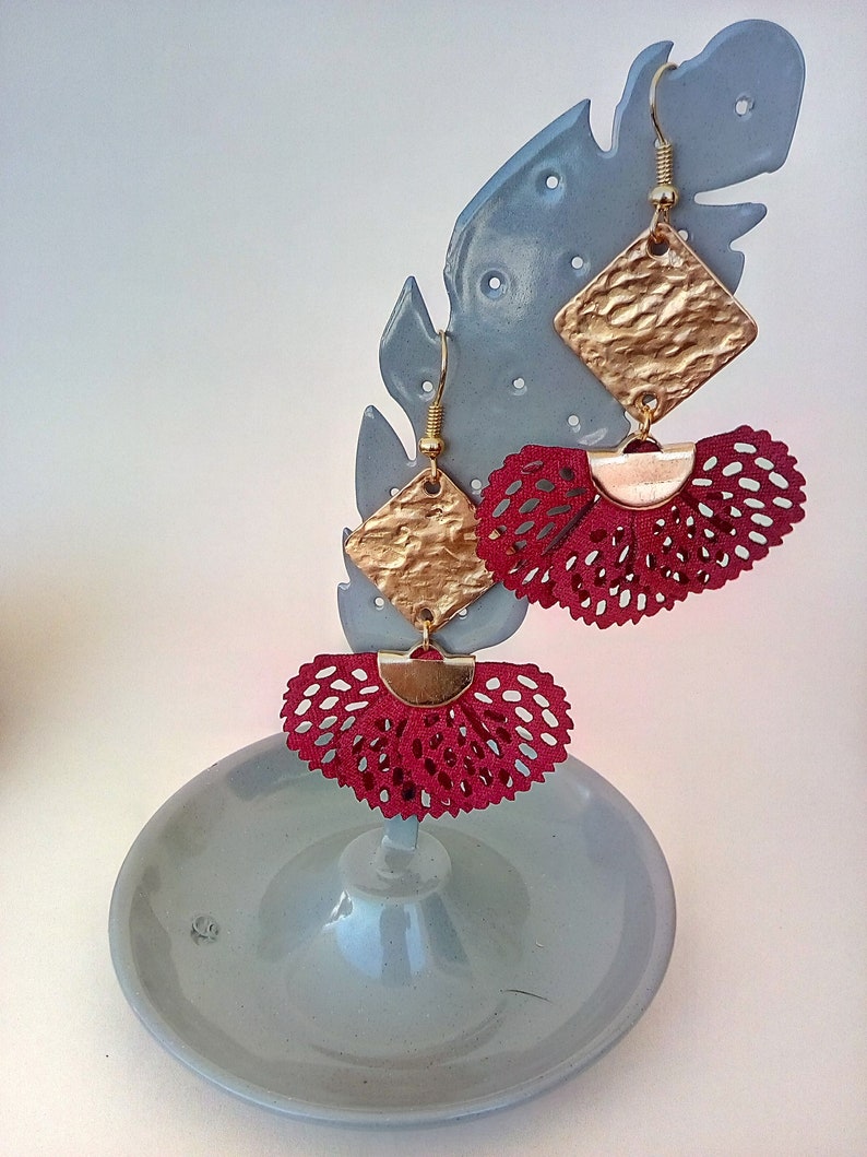 Red peacock tassel earrings in openwork fabric Woman or Teen Gift Idea Bohemian Elegance Spanish style