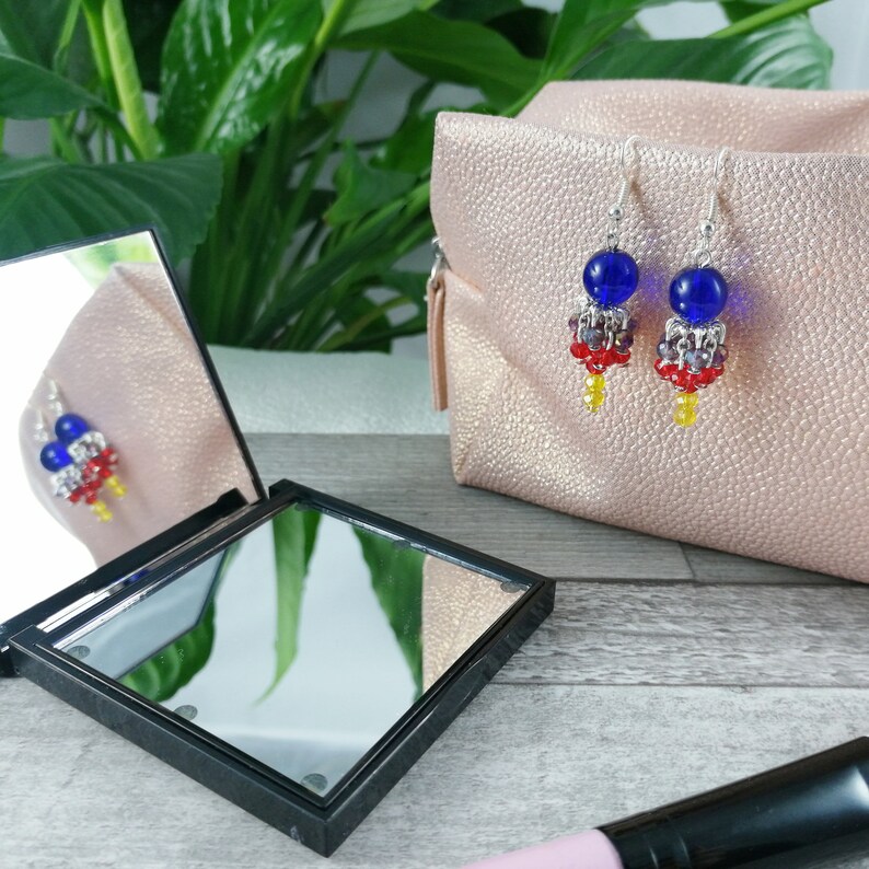 freedom Rainbow colorful jewelry Woman gift idea Glass Beads and Faceted Pearls Unique model Rainbow Beaded Cluster Earrings