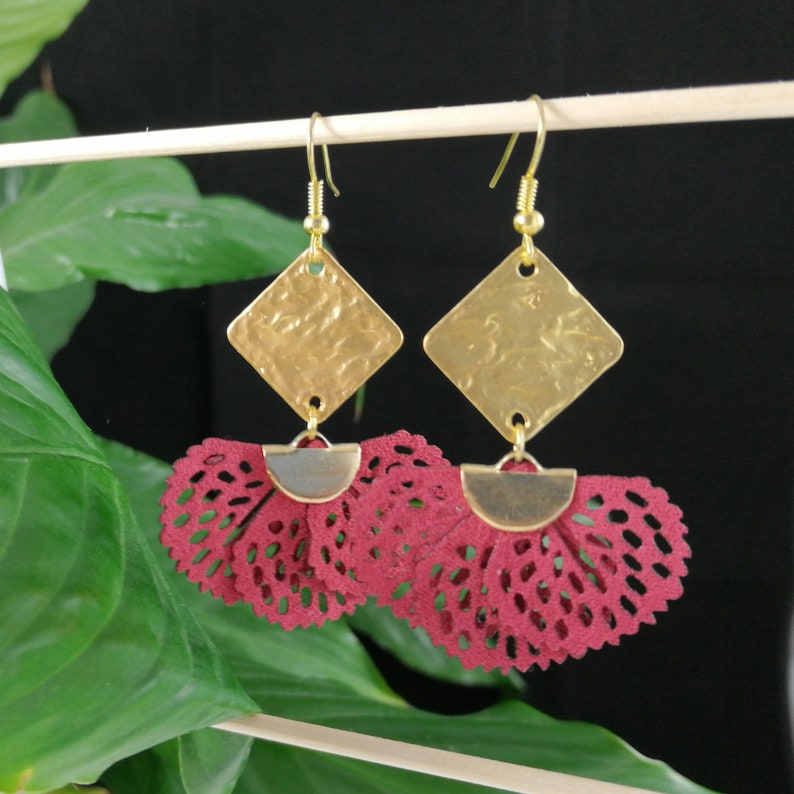 Red peacock tassel earrings in openwork fabric Woman or Teen Gift Idea Bohemian Elegance Spanish style