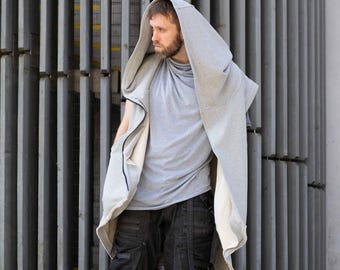 Sudadera con capucha asimétrica con cremallera Arakion para hombre, chaqueta sin mangas Avant Garde Techwear - Gris jaspeado