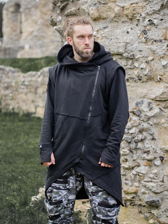 Arakion Men's Asymmetric Zip up Hoodie With Thumbholes, Avant