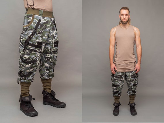Stealth pantalones cargo de mezclilla para hombre estampado de camuflaje militar. Diseno de ropa tecnica estructurada de vanguardia hecho a mano bolsillos grandes talla grande Etsy Mexico