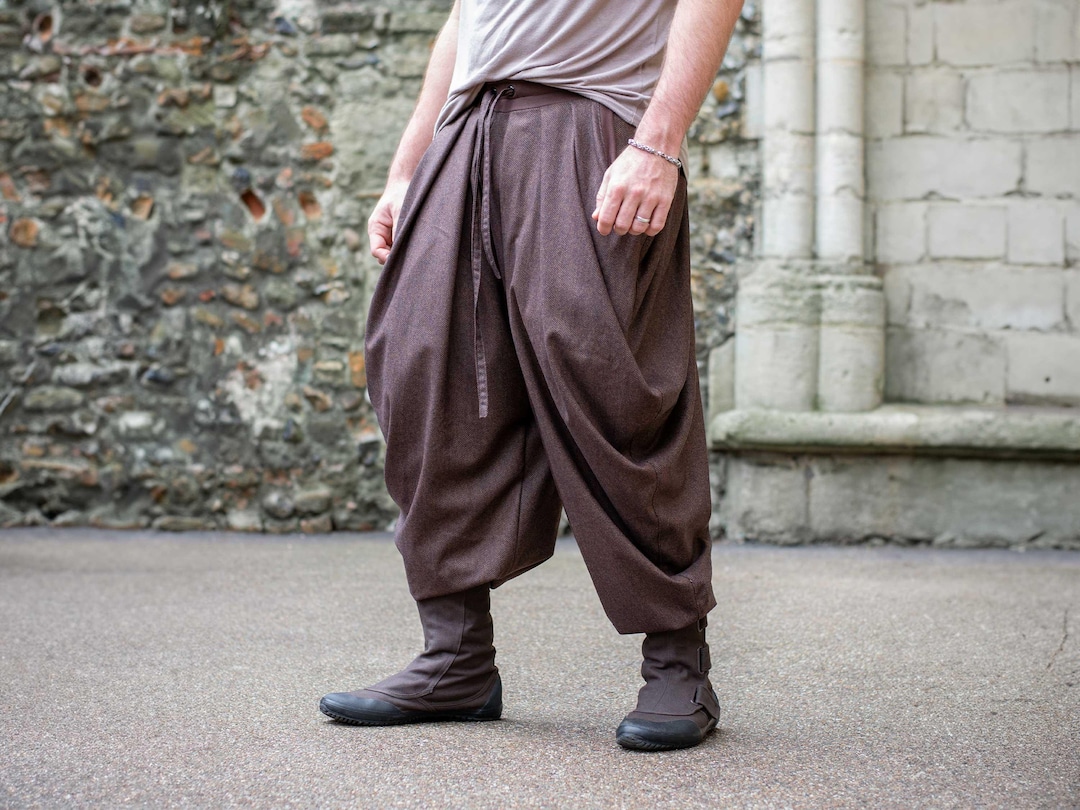 Hattori Men's Tweed Wool Ninja Pants, Drop Crotch Avant Garde