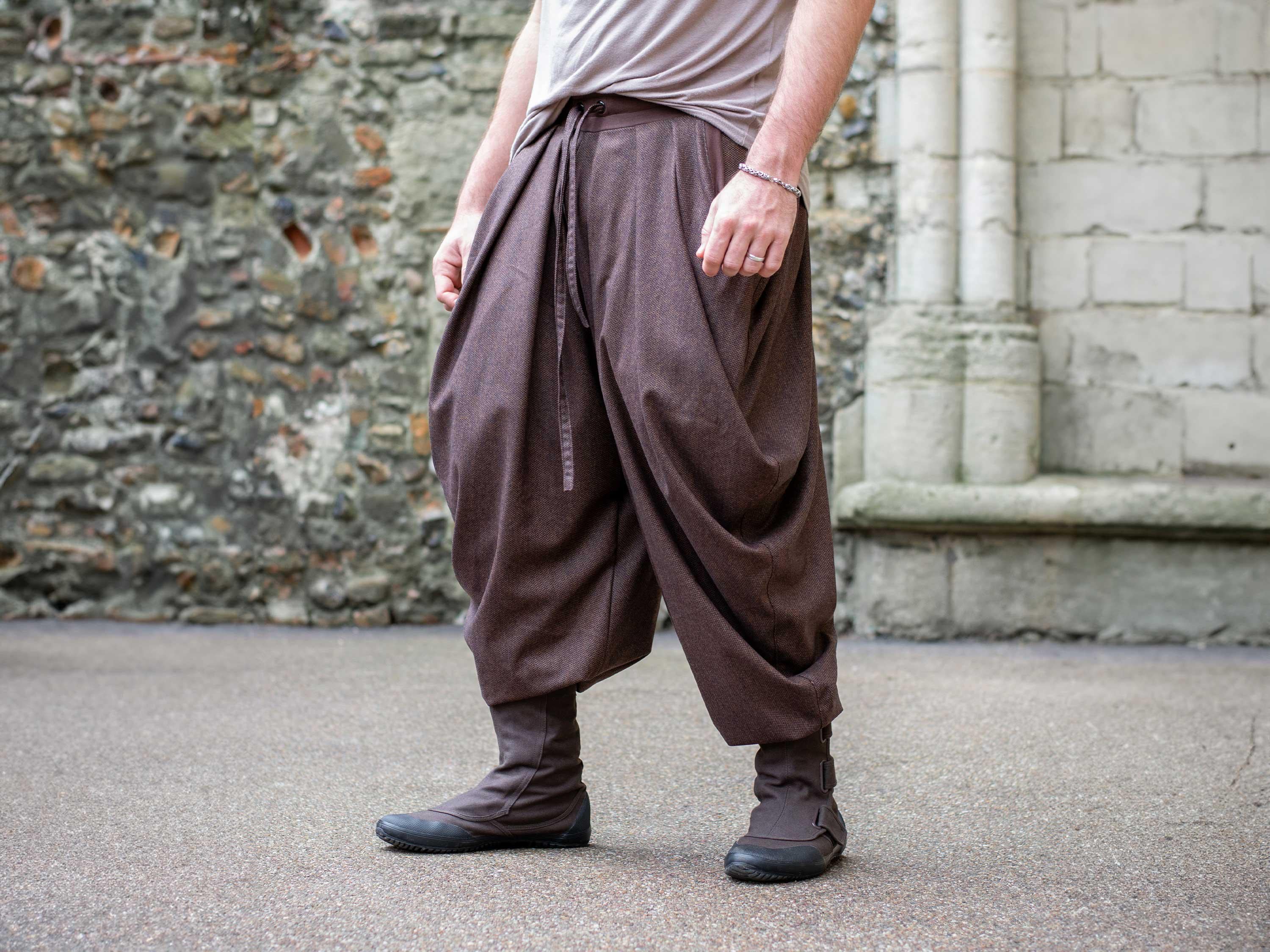 Hattori Men's Tweed Wool Ninja Pants, Drop Crotch Avant Garde