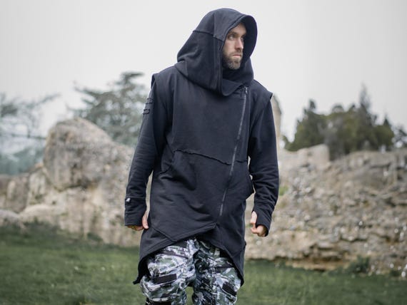 Arakion Men's Asymmetric Zip up Hoodie With Thumbholes, Avant