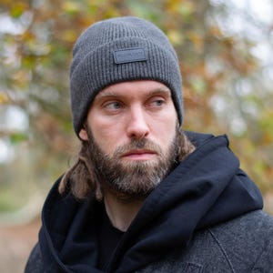 Merino Wool Beanie Charcoal Grey, Soft, Breathable, Warm, Chunky Knitted Unisex Winter Hat, Cuffed Knit Skull Cap, Gifts for Men and Women