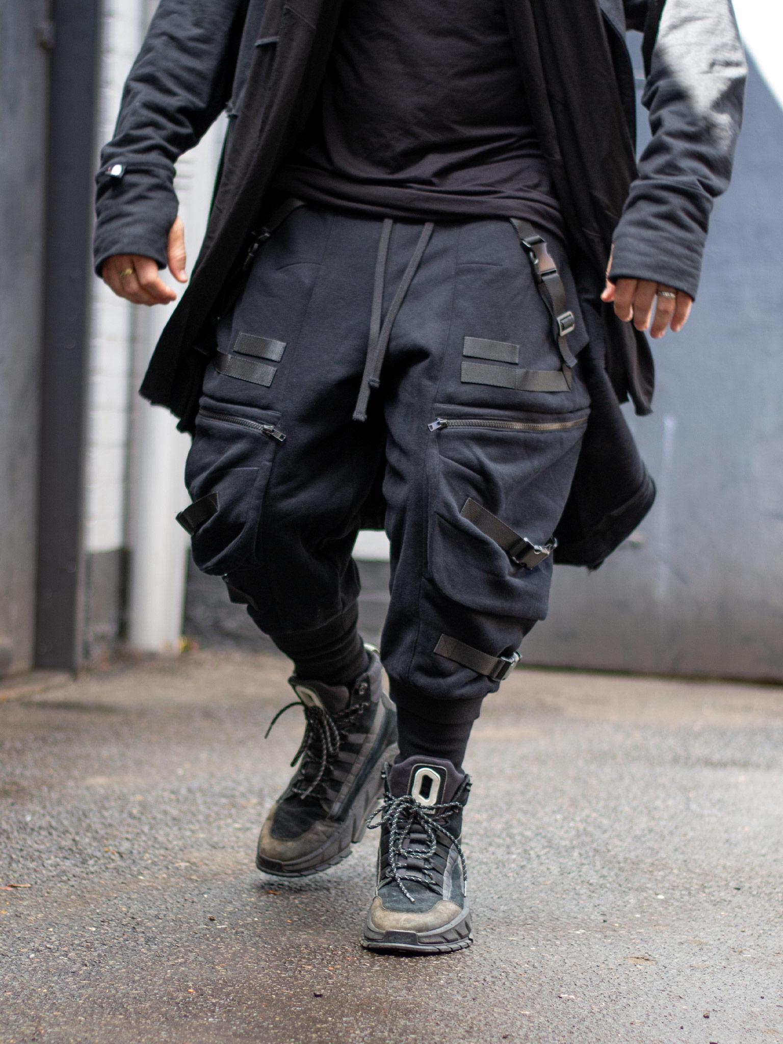 Zye Men's Utility Cargo Pants, Techwear Drop Crotch Joggers