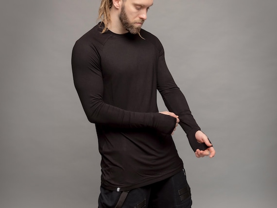 Bambus leichtes Jersey Herren Longline T Shirt Slim Muskel Fit mit langen Armeln und Daumenlochern Avantgarde Luxus Basisschicht Etsy