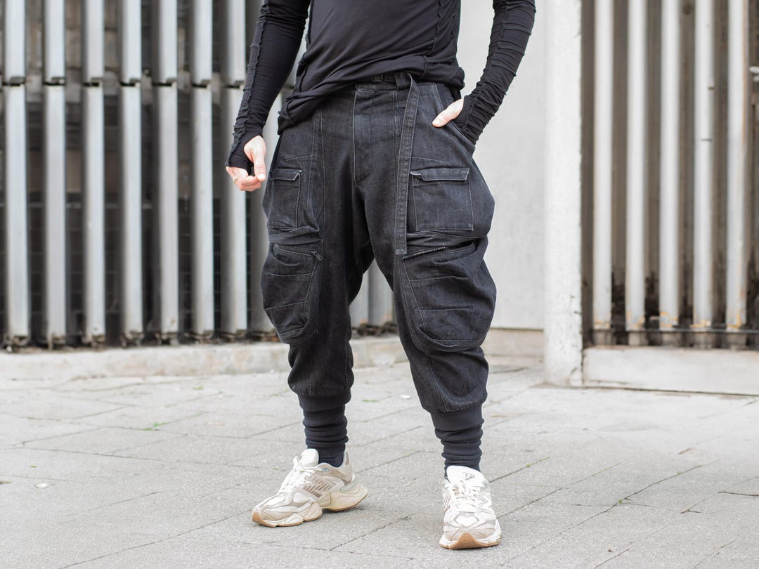 Warlock - Mens Heavyweight Denim Cargo Pants Trousers