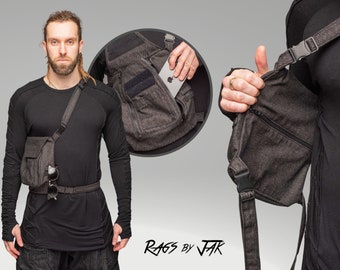 TREKKER Crossbody Chest Bag, Durable 12oz Denim, YKK Zipped Pockets, Adjustable Shoulder & Waist Straps, Tactical, Travel, Trekking