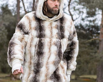 【louren】hoodie fur coat Faux-Fur-Trim Fleece Hoodie