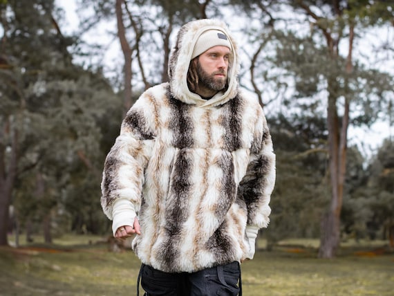 Buy Lycerian Men's Faux Fur Oversized Hoodie - Fluffy Winter Coat