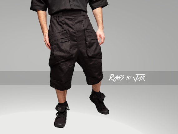 Zyrex Men s Linen Drop Crotch Cargo Shorts Breathable Summer Beach 8 Pocket Design Large Zipped Pockets Luxury Streetwear Shorts Etsy Ireland