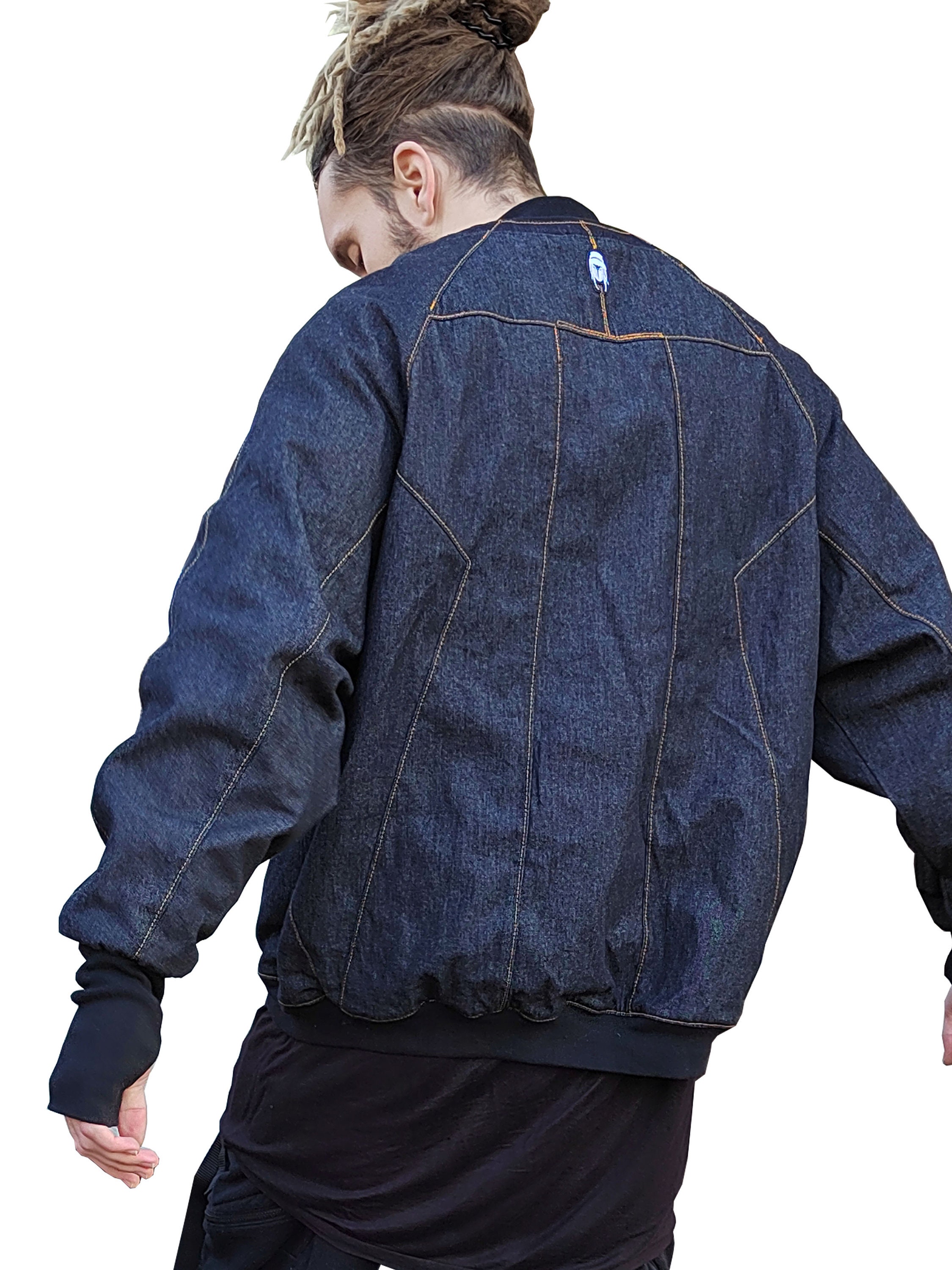 Denim Bomber Jacket Bespoke Techwear Darkwear Oversized - Etsy UK