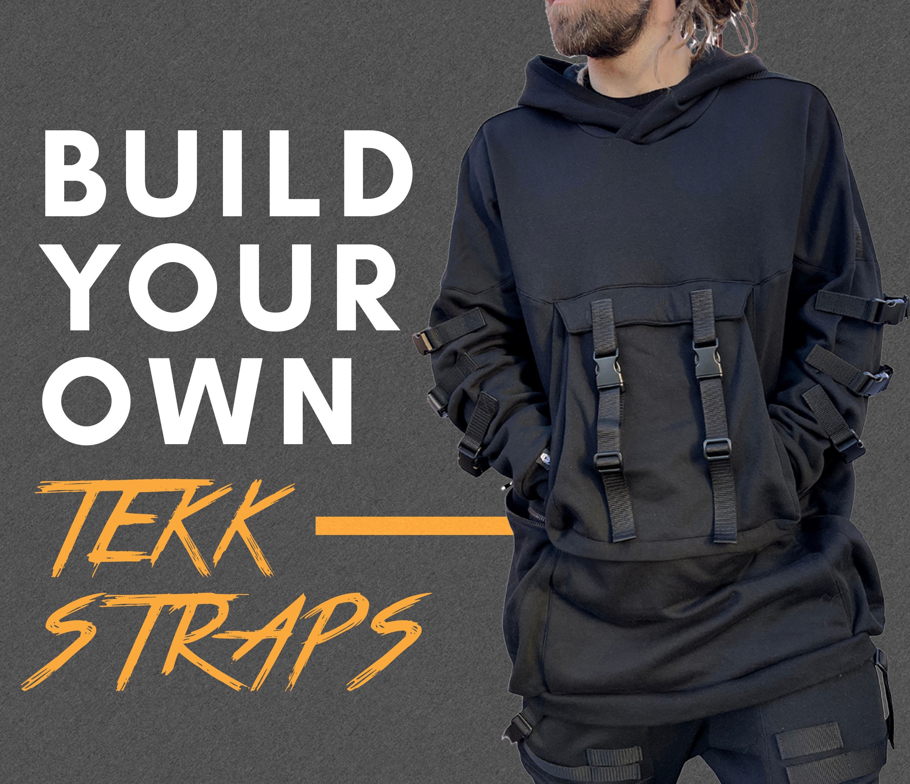 Techwear Zipper Removable Vest Fake Two Pieces Ribbons Hip Hop T