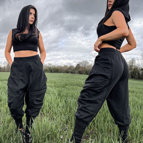 Relaxed Fit Women Joggers with Oversized Pockets and Calf Support, Drop Crotch Streetwear Pants, Women's Sweatpants, Designer Clothing