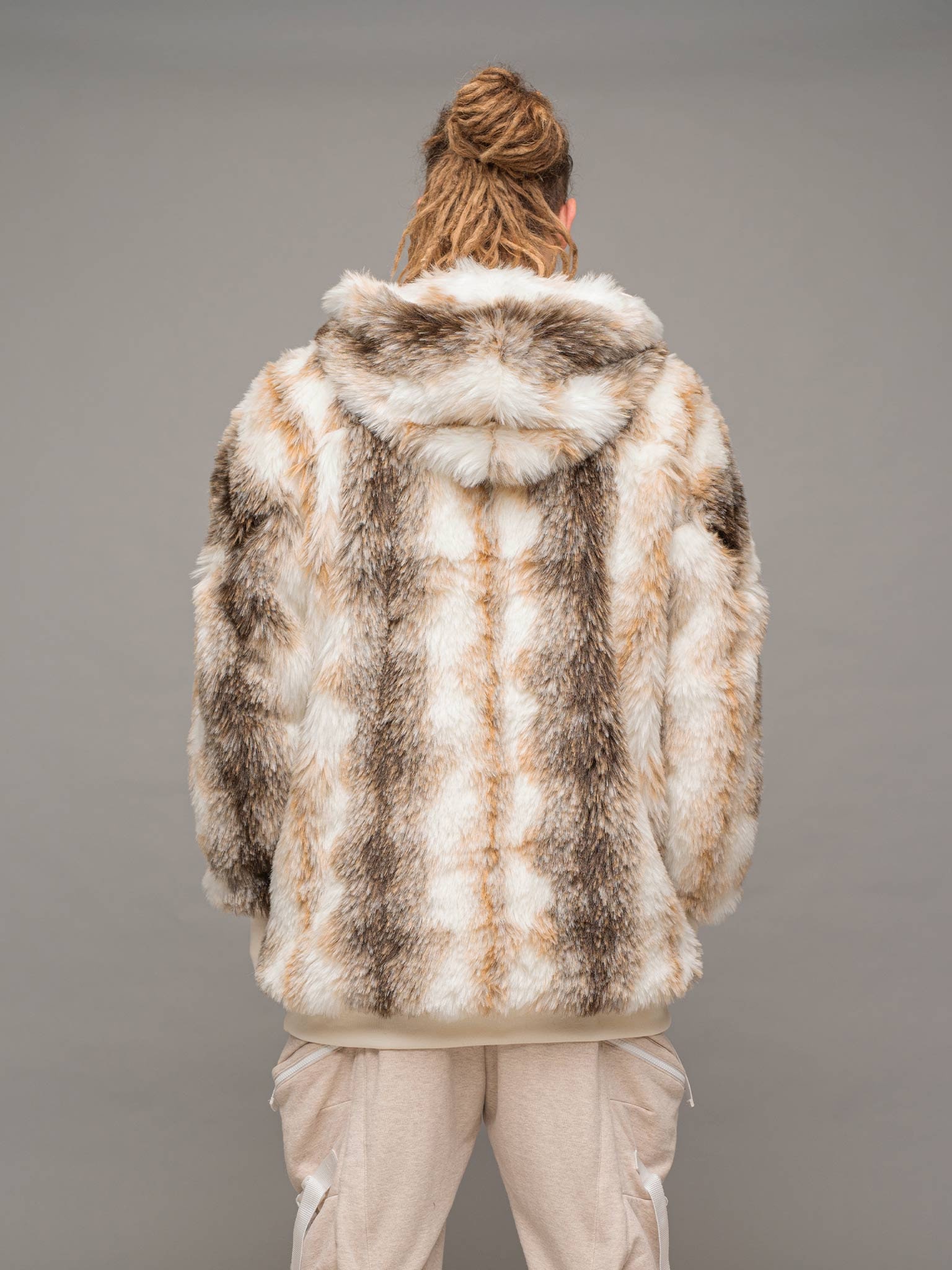 Lycerian Men's Faux Fur Oversized Hoodie - Fluffy Winter Coat With