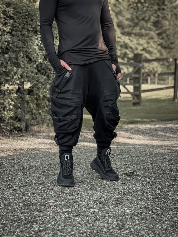Zye 100 Cotton Mens Baggy Cargo Joggers With Buckles and Straps Techwear Cyberpunk Style Zipped Pocket Plus Size Etsy Canada