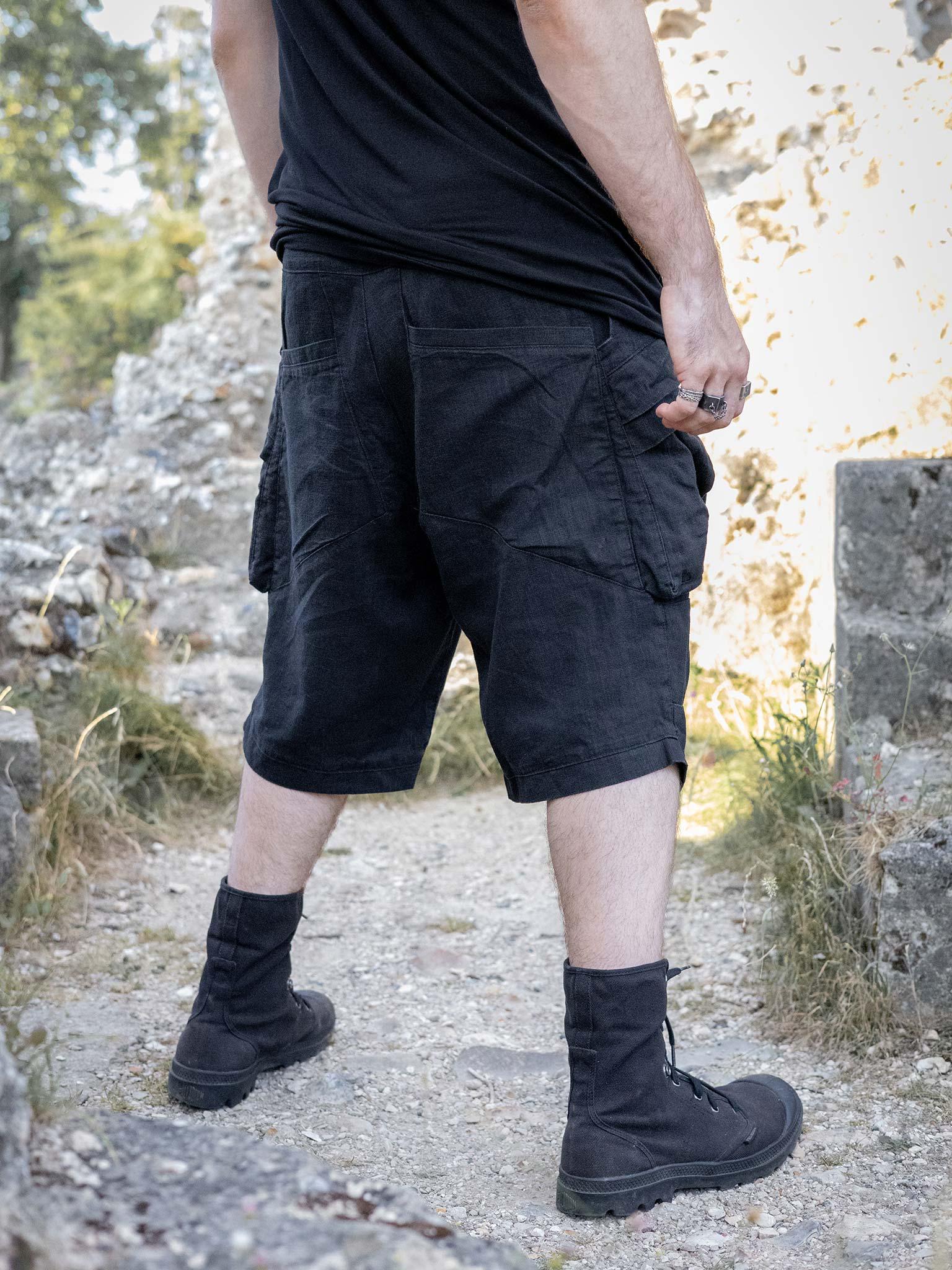 Zyrex Men's Linen Drop Crotch Cargo Shorts, 8-pocket Luxury