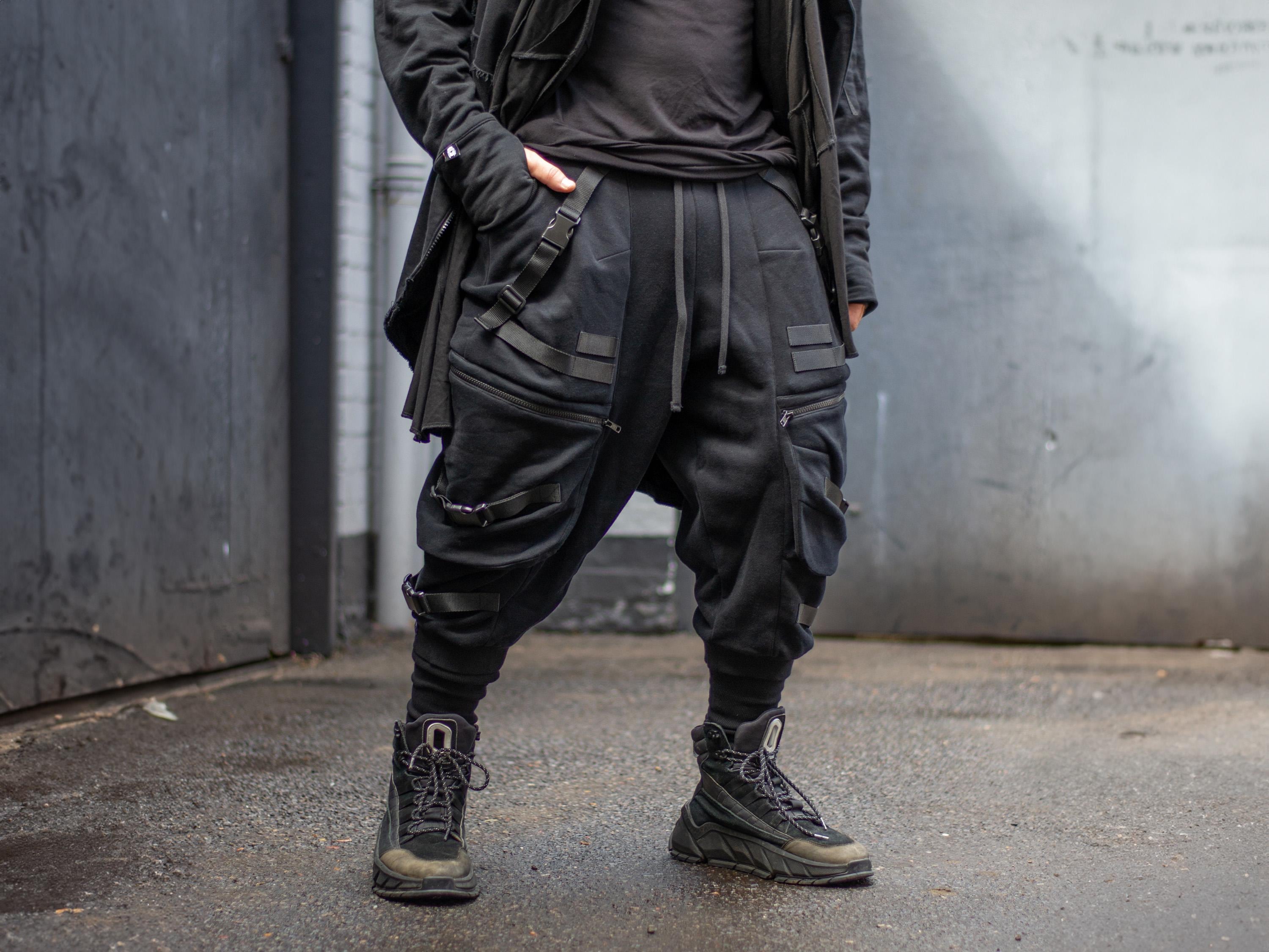 パンツ FUTUR'CHIVES FUTURCHIVES TROUSERS 002 Zye - Men's Utility Cargo Pants, Techwear Drop Crotch Joggers With