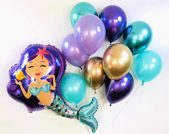 Mermaid Birthday Decorations/11 Inch Balloons/Mermaid Balloon Bouquet/Girl Birthday/Chrome Balloons/Under the Sea Birthday