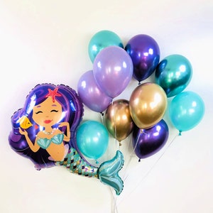 Mermaid Birthday Decorations/11 Inch Balloons/Mermaid Balloon Bouquet/Girl Birthday/Chrome Balloons/Under the Sea Birthday