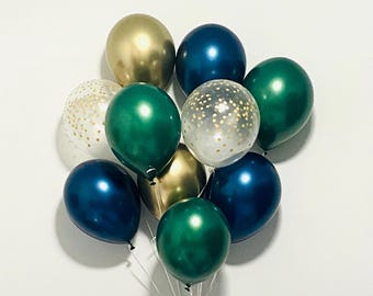 Preppy Polo Plaid Baby Shower Decorations, Beary First Birthday, Navy Green and Gold 11 Inch Balloons, Balloon Bouquet, Party Decorations