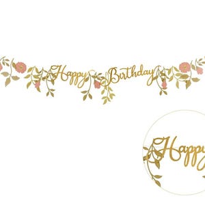 Happy Birthday Banner Floral Pink and Gold First Birthday Decorations