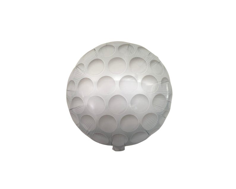 Puede incluir: Un globo inflable redondo y blanco dise&ntilde;ado para parecerse a una pelota de golf. La superficie presenta un patr&oacute;n repetitivo de hendiduras circulares, imitando la textura con hoyuelos de una pelota de golf est&aacute;ndar, con una peque&ntilde;a v&aacute;lvula visible abajo.