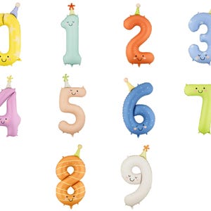 Whimsical Party Hat Birthday Number Balloon with Smile Cute Birthday Party Decor Milestone Birthday Decorations Girl or Boy