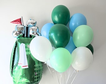 Globos de decoración para cumpleaños o baby shower con temática de golf "Hoyo en uno", "¡Vamos a festejar!", "¡Bienvenido al club!", "Fiesta temática del Masters de golf", "Cumpleaños de niño".