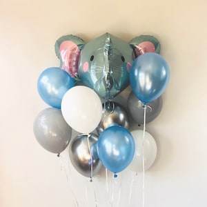 Baby Shower Decorations/11 Inch Balloons/Elephant Baby Shower Decorations/Boy Baby Shower/Blue and Gray/Elephant Balloon/Balloon Bouquet