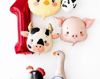 Farm Birthday Party Decorations Barnyard Birthday Balloons Farm Animals Balloons Cow Print Balloons First Birthday Cow Pig Chicken Goose