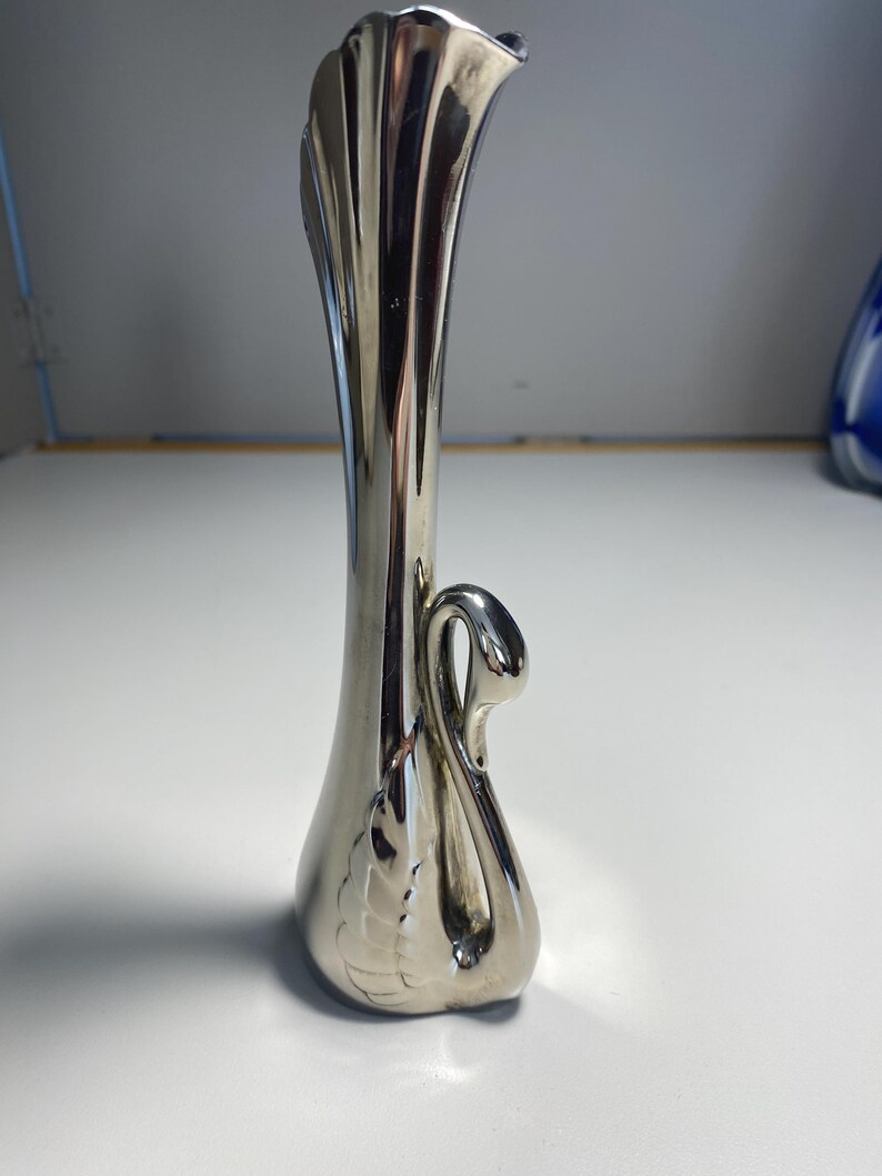 Vintage Silver Swan Art Deco Vase, Silver plated fluted Bud Vase ,Home Decor , Flower Vase Not Polished I will leave that up to the buyer image 3