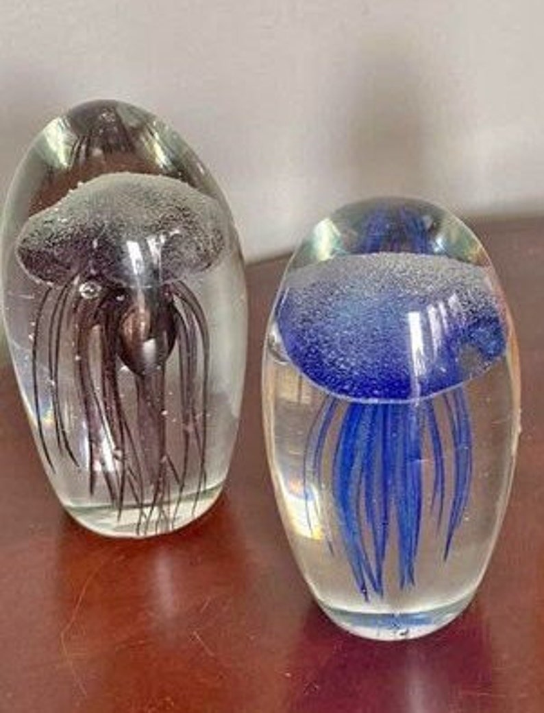 Vintage Art Glass Jellyfish Paperweight Controlled Bubbles Glow in Dark ...