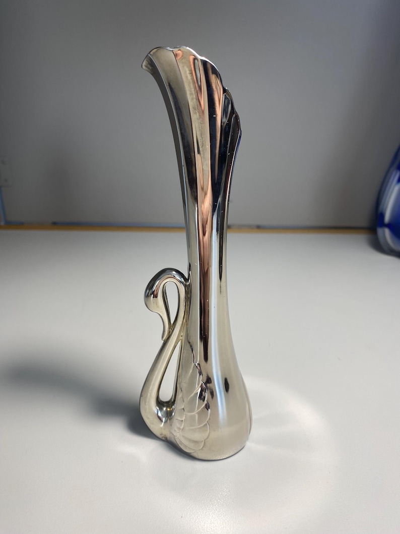 Vintage Silver Swan Art Deco Vase, Silver plated fluted Bud Vase ,Home Decor , Flower Vase Not Polished I will leave that up to the buyer image 1