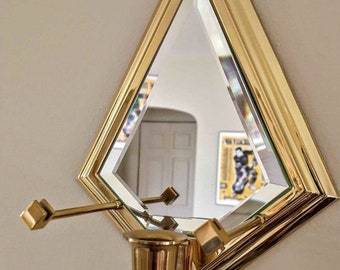 Bougeoir mural vintage des années 1990 en laiton et miroir, appliques, décoration d'intérieur