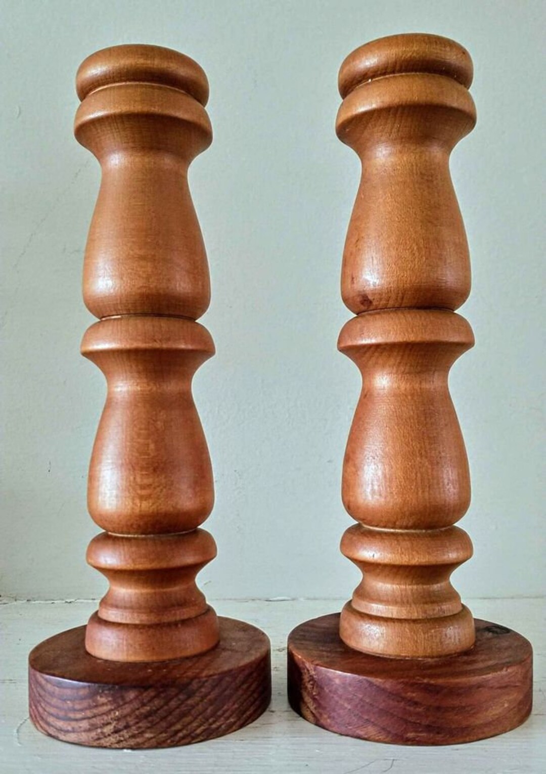 Pair of Vintage Handmade Wood Turned Candlestick Holders - Etsy