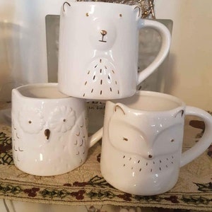 One Vintage Woodland Animal Mug, coffee mug, Bear or Owl