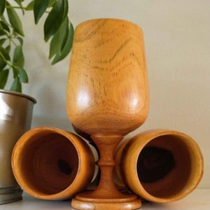 4  Handmade Wood Turned Wine Goblets (6oz)