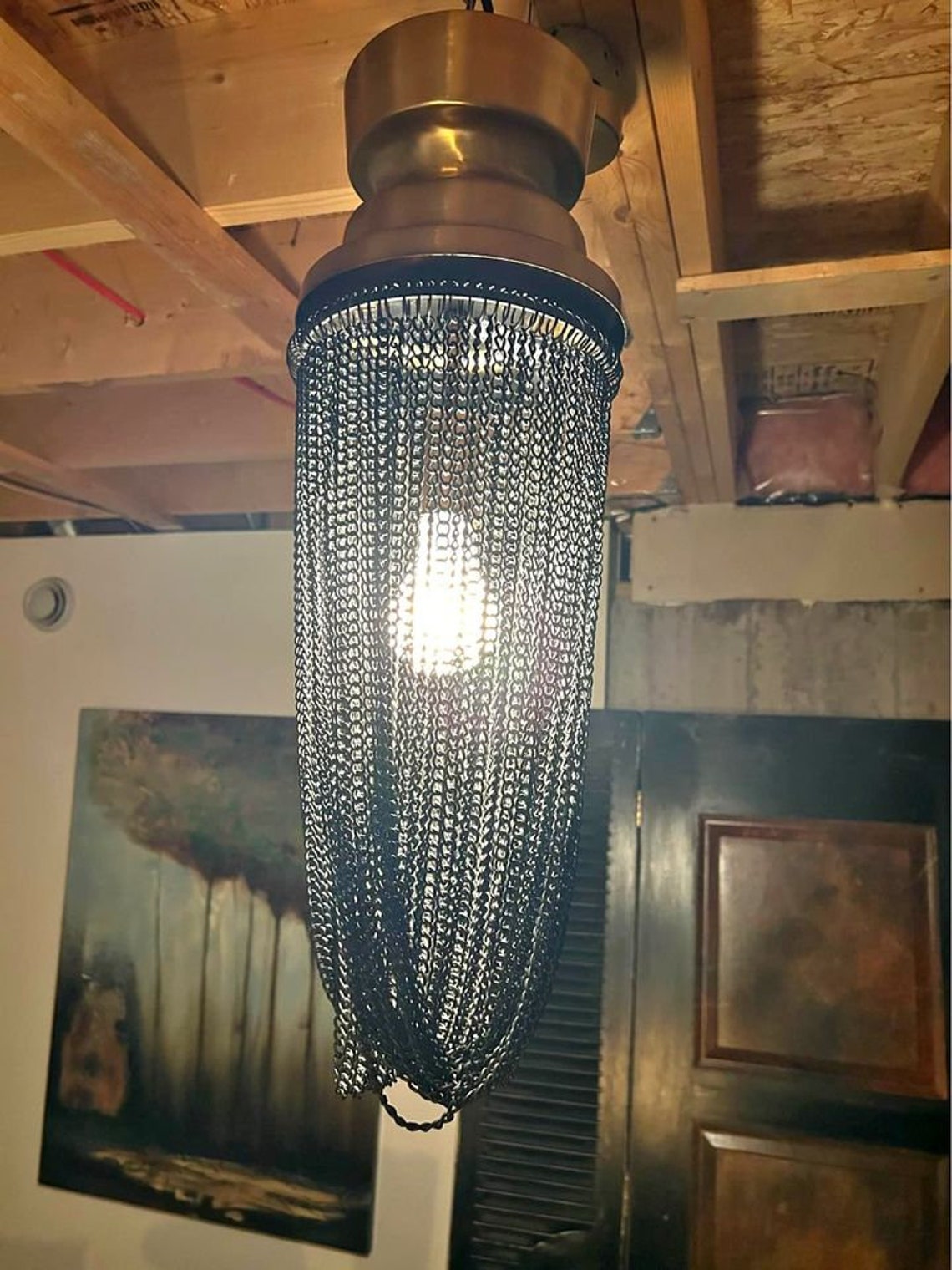 Light Fixture/ Chain Chandelier in Gold & Black Unique and Striking