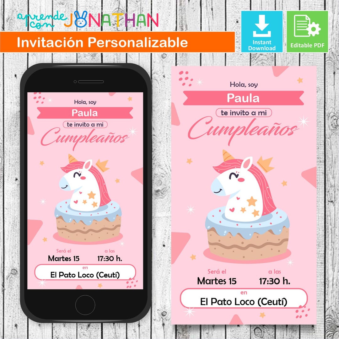 Digital Invitation, Unicorn Birthday Invitation for Mobile. Editable ...