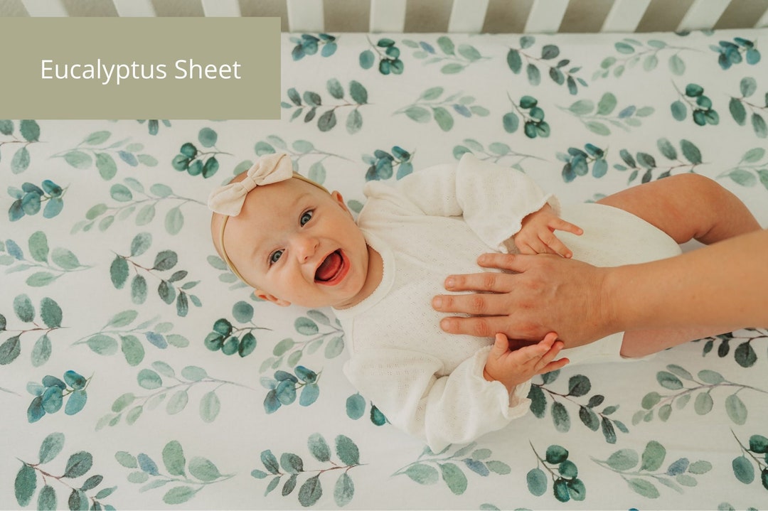 Mini Crib Pack N Play Cotton Sheet Portable Crib Eucalyptus Fitted Baby ...