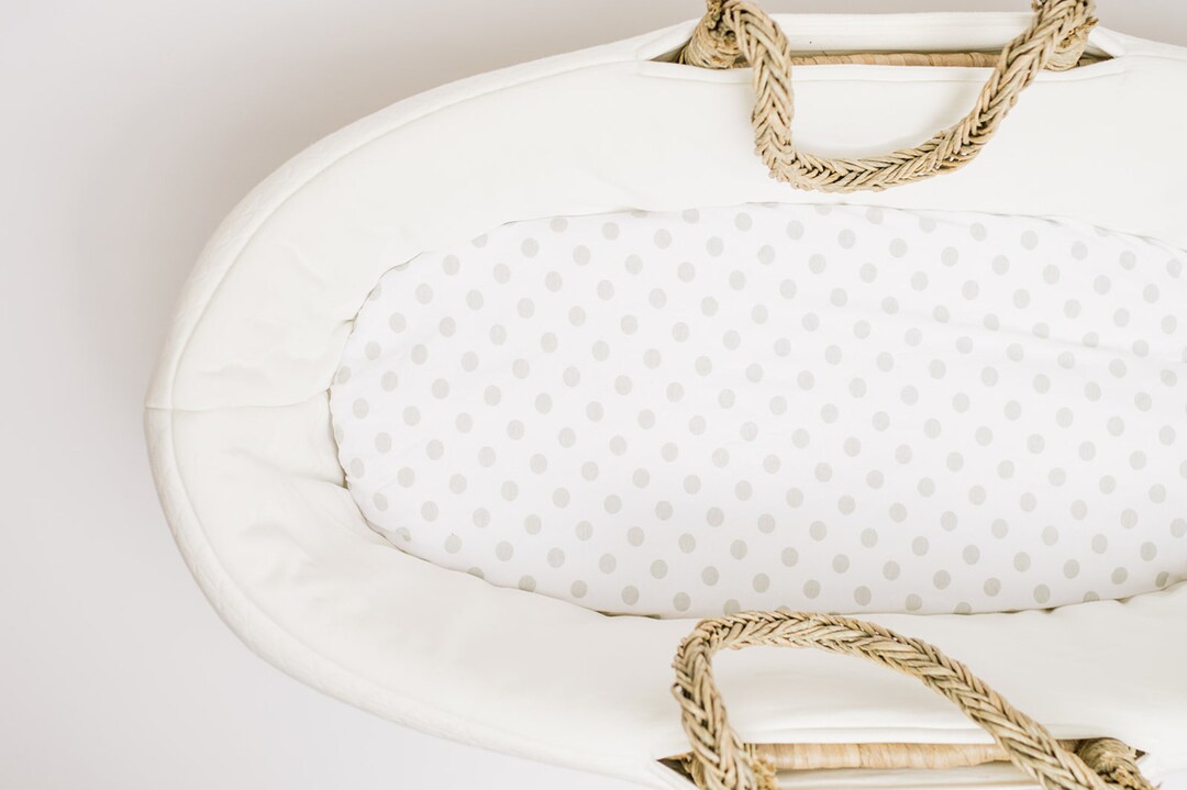 Gray Fitted OEKOTEX Cotton Sheet Polka Dots Pattern Moses