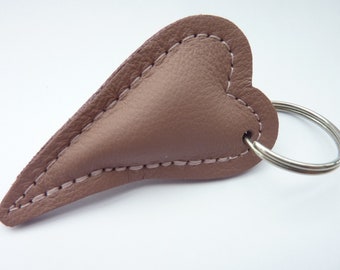 Keychain heart old pink, heart keychain, leather heart, keychain leather, lined, keychain made of leather