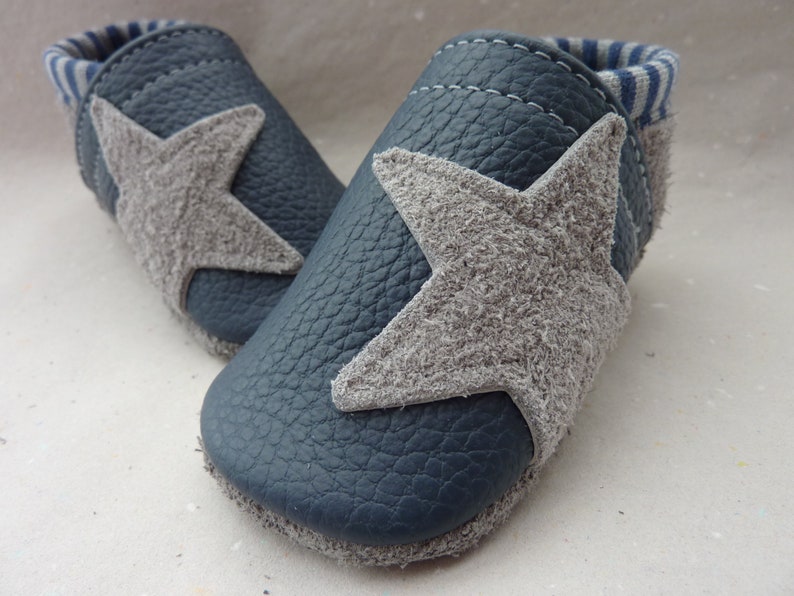 Krabbelschuhe,Lederpuschen,Krabbelpuschen, Stern, Lauflernschuhe, Leather Baby Shoes, Pumi-Puschen, Handmade Bild 2