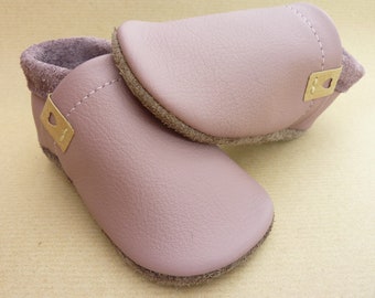 Crawling shoes, leather slippers, crawling slippers, basic, uni, dusky pink