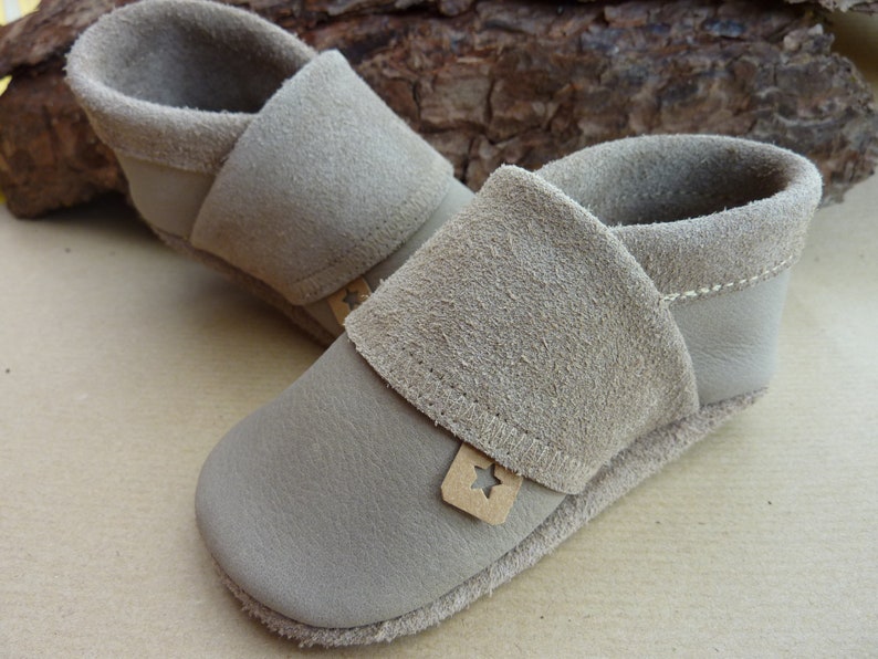 Crawling shoes, nubuck leather, leather slippers, crawling slippers made of cowhide, leather slippers plain, latte macchiato, SnapPap Pumi slippers, Pumi slippers image 3
